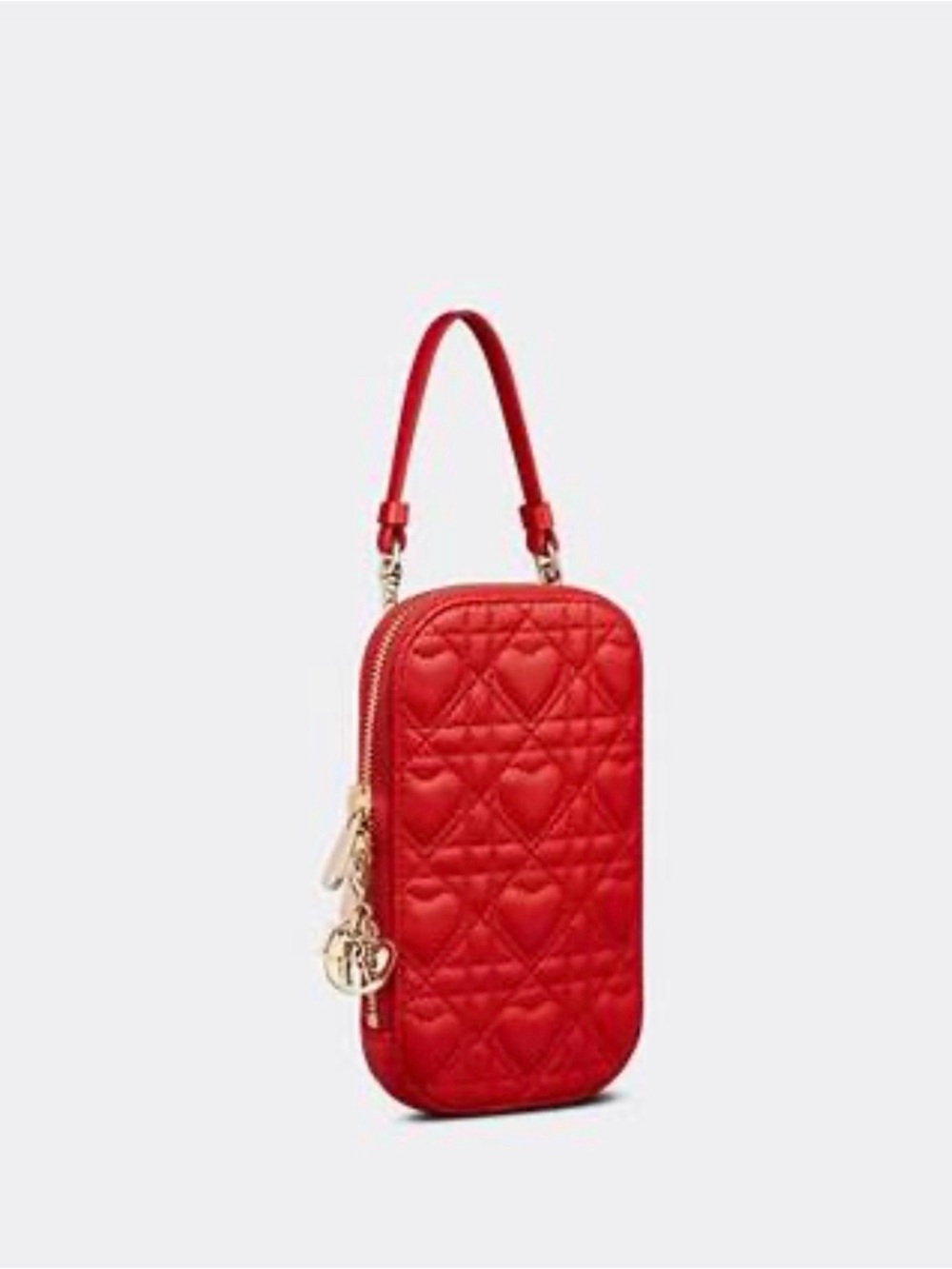 Dior Red Quilted Heart Phone Case with Gold Hardware